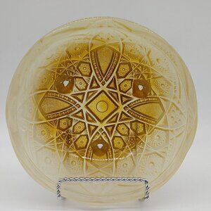 2 Toned Amber Depression Glass Round Mid Century Modern Footed Serving Bowl VTG